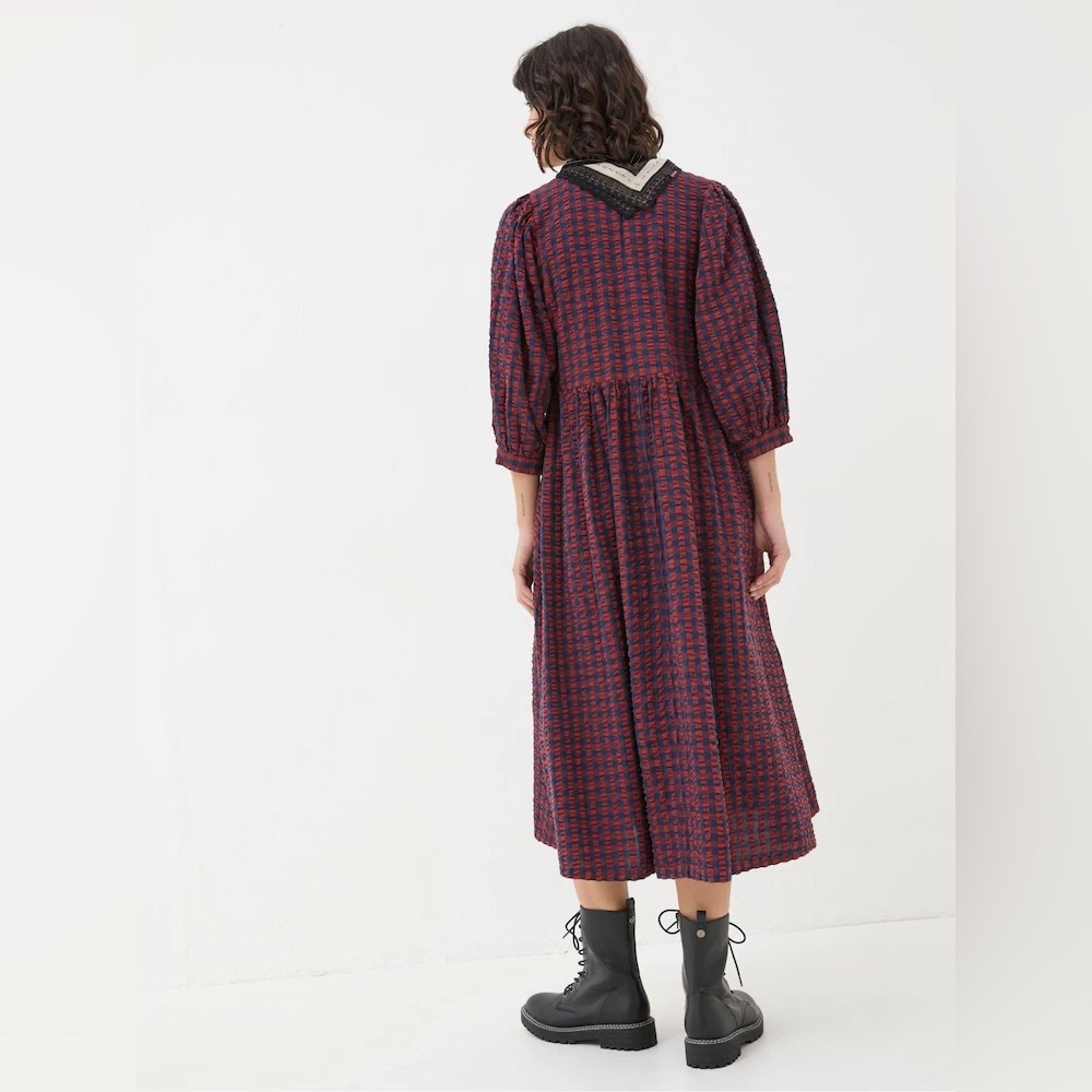 FatFace Ceil Red/Navy Gingham Midi Dress Size 6 - Picture 2 of 7